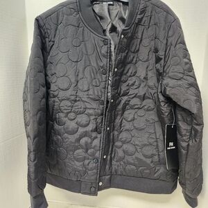 Black Floral Daisy Quilted Jacket Size Large New